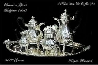 BOURDON GHENT Antique Belgian .900 Silver Tea Coffee Service Rare 