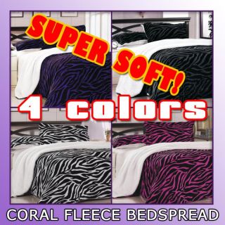 PC Zebra Super Soft Coral Fleece Borrego Blanket Bedspread Set Full 