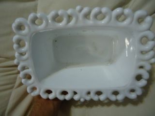 Vintage White Milk Glass Lace Edge Pedestal Vase Bowl