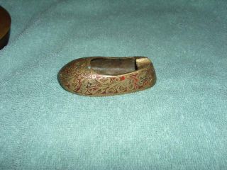 Brass Ashtray Slipper Etched India Vintage Numbered
