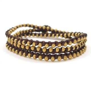   Wrap Mini Brass Beads Single Strand Brown Cotton Rope Bracelet