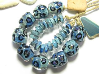   Lampwork Beads OrGaNiC Handmade Glass DENIM BLUE JAGUAR LEOPARD BOROS