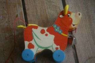 vintage fisher price bossy bell pull toy wood