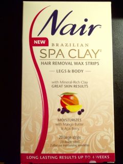 Brand New Nair Brazilian Spa Clay Hair Removal Wax Strips Legs Body 20 