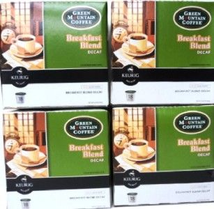 Keurig Green Mountain Breakfast Blend Decaf 18 Count K Cups 4 Boxes 72 