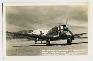 17A Army Pursuit Plane at BOULDER CITY AIRPORT NV. Vtg 1930s RPPC 