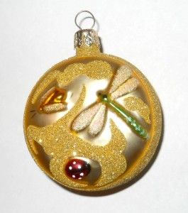 Breen Gold Glittered Hollis Park Dragonfly Bug Medallion Xmas Glass 