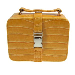   Croc Embossed Simulated Leather Box Travel Mustard Yellow New