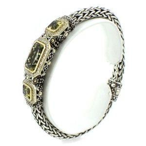 John Hardy Sterling Silver & 18k Gold Peridot & Diamond Bracelet