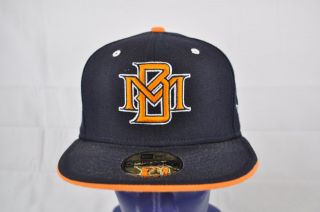New Era MLB Milwakee Brewers Navy Blue Orange White MB Logo Fitted Hat 