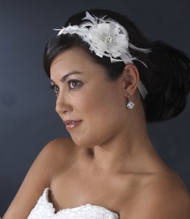White Ivory Silver Ribbon Bridal Rhinestone Headband