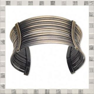 Antiqued Brass Gold Cuff Bracelet Row Line Design 30mm
