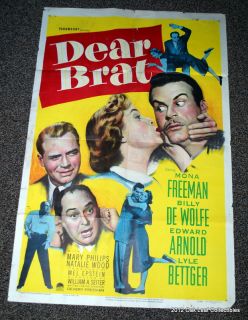 1951 Dear Brat 1 sheet movie poster, folded Excellent Condition