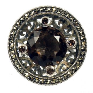 Carol Brodie Rarities Ring Sterling Silver Marcasite Amethyst, Size 7 