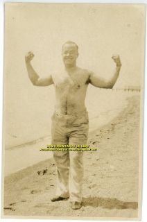 1937 Photo Florida FL Bear Muscle Beefcake Man on Beach No Shirt Bare 