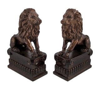 pair of decorative lion bookends bronze finish