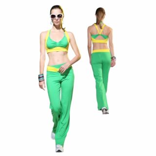 Brazilian Colourful 2 Tone Green Yellow Racer Back Crop Bra Tops 