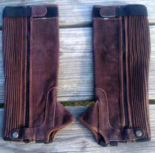 Brown Suede Leather Half Chaps Sizes M L 2XL