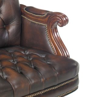 Honey Oak Brown Leather Swivel Office Chair