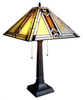 Handcrafted Mission Styled Tiffany Style Stained Glass Table Lamp w 15 