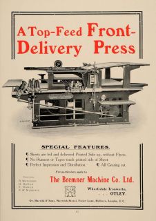 1907 Ad Vintage Bremner Machine Printing Press Otley England Antique 