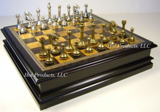 staunton metal chess set w wood storage chess board time