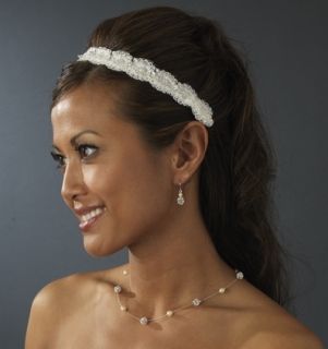 Ivory Satin Ribbon Bridal Wedding Headband with Pearls