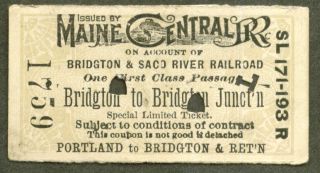 Maine Central RR Bridgton Bridgton Jct Ticket 1898