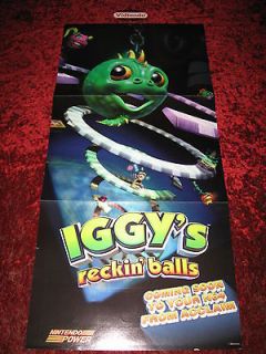 Nintendo Power Poster 11 X 23 Iggys Reckin Balls & 1080 