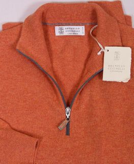 Brunello Cucinelli Sweater Orange 100 Cashmere 1 2 Zip Pullover Jumper 