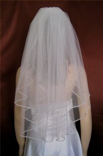 Bridal Veils Wedding Brides Two Tier Diamond Off White Rhinestone Trim 