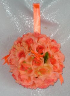 Large Flower Balls Peach Tangerine Arch Wedding Flowers Pew Bows 