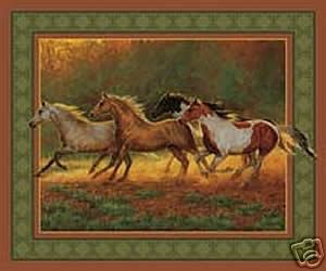 Run Wild Run Free Cotton Fabric Horses Wallhanging