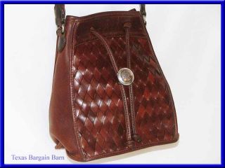 Brighton Purse Brown Leather Western Southwest Weave Shoulder Bag 