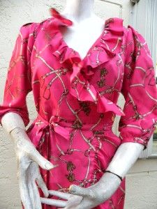 Britt Ryan Gorgeous Silk Equestrian Print Ruffled Wrap Dress Sz 10 $ 