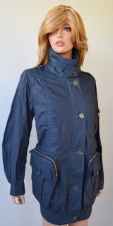 Burberry Brit $795 Blue Ruched Safari Pocket Rain Jacket Coat 8 42 