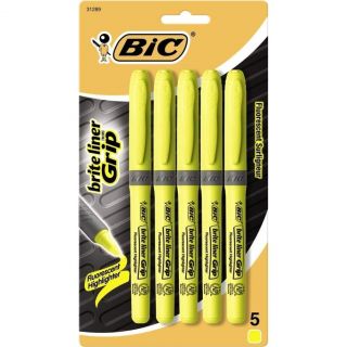 Brand New BIC Brite Liner Soft Grip Chisel Tip Yellow 5 Fluorescent 