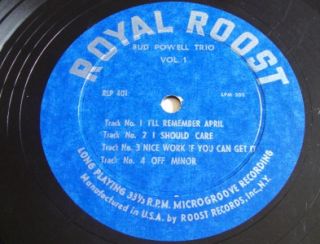 Vinyl 10 Album LP The Bud Powell Trio Max Roach Royal Roost Records 