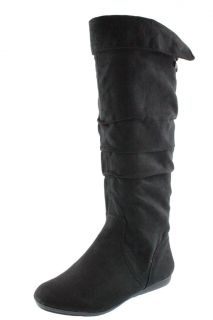 Rampage New Bronner Black Faux Suede Ruched Flat Knee High Boots Shoes 