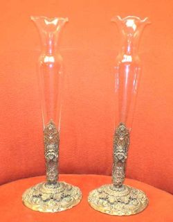 description lovely pair of victorian bud vases flared lip glass tapers 