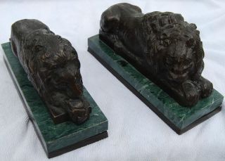 Vintage BRONZE Lion Bookends From Bombay Company Large Marble Base 