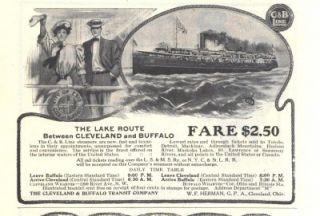 1907 F Ad Cleveland Buffalo Transit Co Lake Route Richelieu Ontario 