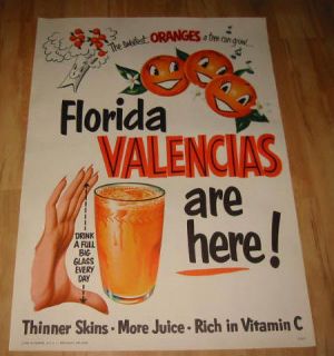 1950s Florida Valencia Oranges Are Here Store Poster