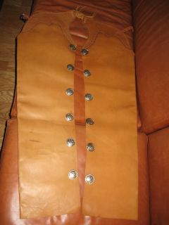 PR VINTAGE NATURAL COWHIDE BROWN LEATHER WESTERN RODEO CHAPS
