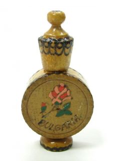 Vintage Bulgarian Wood Perfume Bottle Holder Folk »