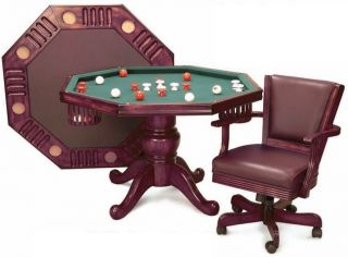 Bumper Table Pool Table Poker Table 3 in 1 Octagon Table 48 Mahogany 