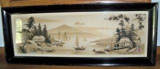 Charles Bunnell Watercolor Signed Framed Asian Lake Fishing Village 