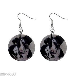 Button Earrings Harlequin Great Dane Puppy Dog Black & White