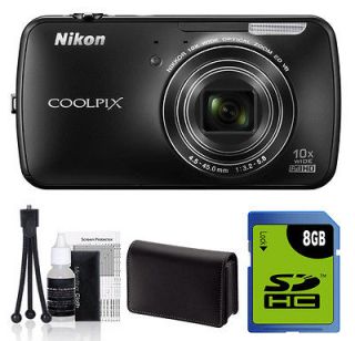 NIKON Coolpix S800c Android Wi Fi GPS Digital Camera BLACK +8GB Kit 
