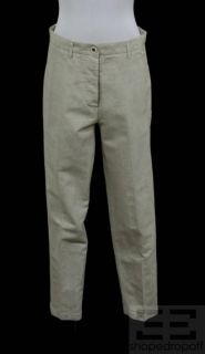 Brunello Cucinelli Khaki Check Linen Cotton Straight Leg Pants Size US 